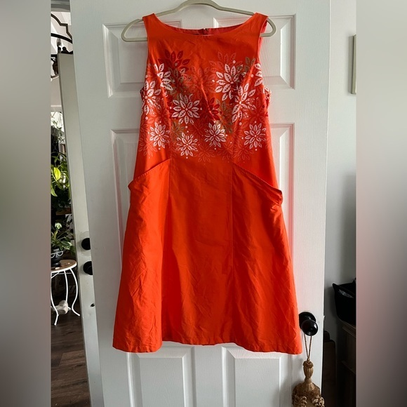 Pendleton‎ Tangerine White Floral Sleeveless A Line Dress Size 10 - Picture 1 of 12